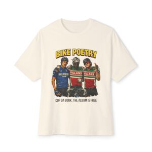 Bike Poetry Tee — "Bike Poetry" Graphic Oversized Boxy T-Shirt